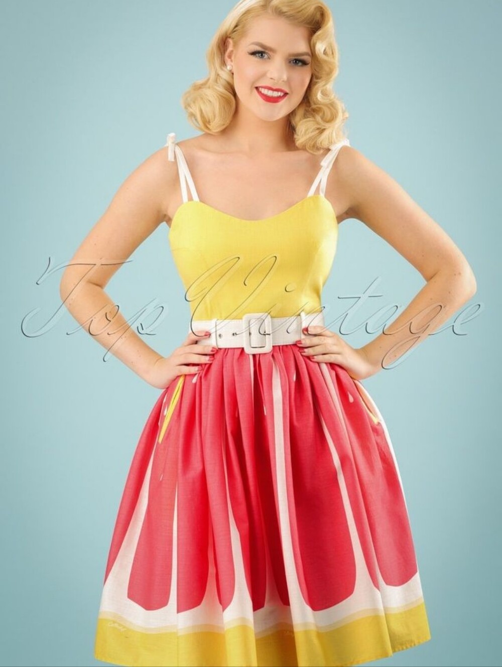 Collectif Grapefruit Sundress with Adjustable Faux Tie Straps